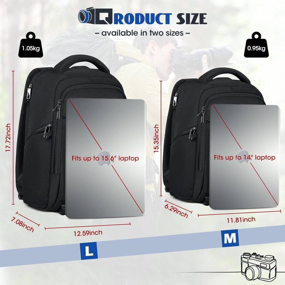 RAINSMORE Camera Backpack Camera Bag for Photographers DSLR SLR Mirrorless Camera Cases with Waterproof Rain Cover & Laptop Compartment Fits 14 Inch Laptop,Anti Theft Travel photography backpack,Black - Image 9