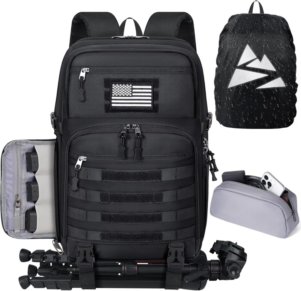 SDYSM Camera Backpack Bag Professional for DSLR/SLR Mirrorless Camera Waterproof 15.6 inch Tactical Camera Bags for Photographers with Rain Cover, Tripod Holder, Small Bag Photography Backpack Case